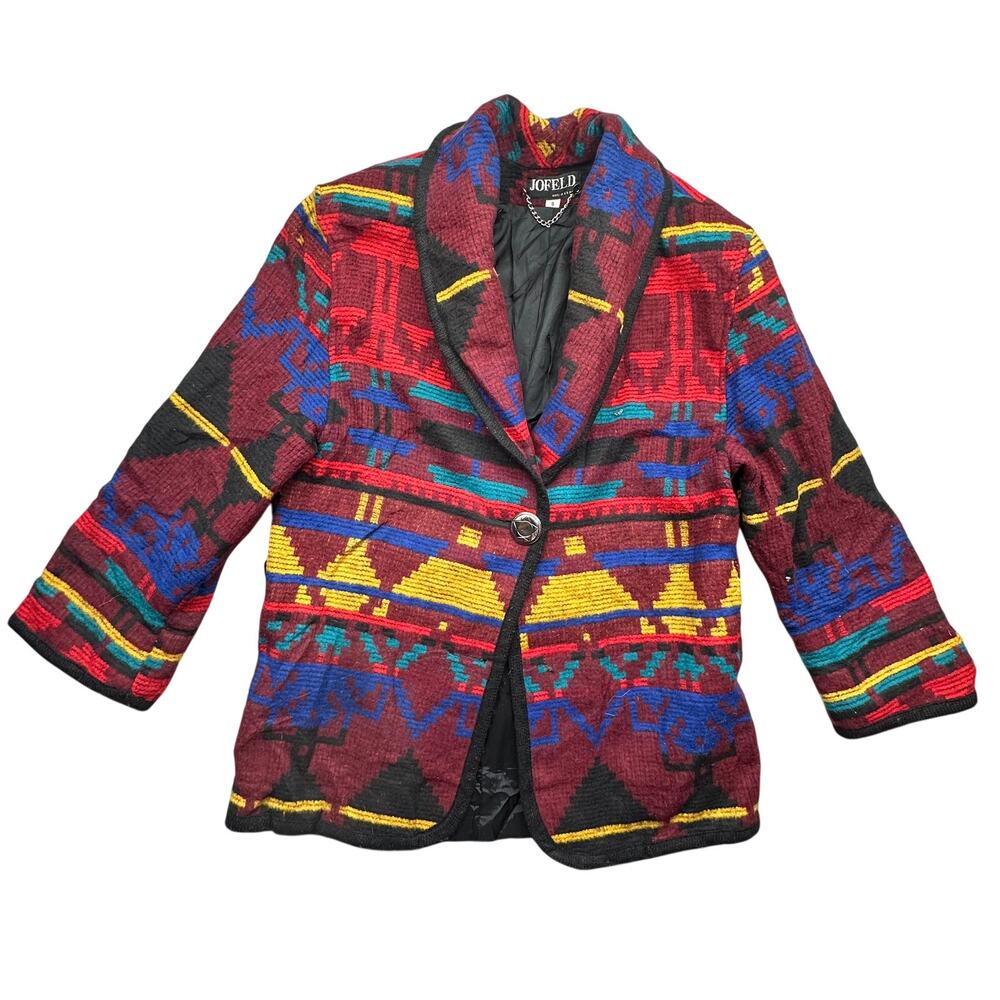 Vintage Jofeld Southwestern Aztec Tribal Western Wool Blend Coat Womens Small